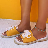 Women Denim Slippers Female Sewing Lace Up Summer Flat Laides Beach Casual Shoes Woman Open Toe Comfort Slides Plus