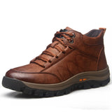 Warm Men's Snow Boots Leather Men's Ankle Boots Plush Men's Winter Boots Soft Sole Comfortable Men's Outdoor Hiking
