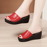 Women Wearing Sloping Heel Slippers Summer 2023 New Thick-Soled Waterproof Table Soft-Soled Comfortable Middle Heel 4143 Size