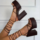 Gladiator Platform Sandals 2021 New Female Cross Tied High Heels Ladies Sexy Shoes Summer Women's Footwear Plus Size