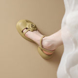 Breakj Summer Round Head Flowers Sweet Platform Sandals Comfortable One Word Buckle Beach Wind Low Heel Casual Women's