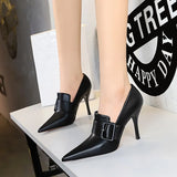 Breakj High Heels Women's Shoe Wine Glass With Super High Heel Pointed Belt Buckle Decoration Deep Mouth Single Shoes Deep Mouth