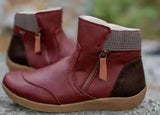 Breakj Short Boots Winter Fashion Leather Spliced Flat-Bottomed Zipper Martin Boots Large Women's