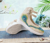 Breakj White Sole, High Heels Single Shoe Backsole Retro One-Word Dish Buckle Female Shallow Embroidered Cloth Shoes Women's