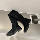 New Women's Thigh High Boots Square Heel Platform Shoes Chelsea Long Boots Women Shoes Green Black Women Boots for