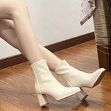 Breakj High-Heeling Short Boots 2025 Autumn And Winter New White Thin Boots Square Head Thick And French Head Martin