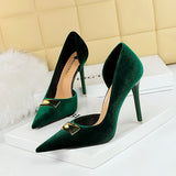 Breakj Banquet Ultra High Heel Shallow Pointed Tip Side Hollow West Shi Suede High Heel