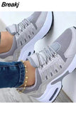 Women Summer Sneakers Breathable Mesh Patchwork Vulcanized Shoes Lace-Up Wedges Casual Running Sports Platform