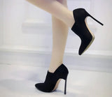 Women Black Suede Leather Ankle Boot Pointed Toe Blade Heels Bootie Spring Autumn Thin Heels Ankle Boots 12CM Dress