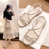 And South Korea New Fairy Wind Large Water Drill Flat-Soled Sandals Women's Toe-Slippers Loose With Beach Cool