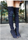 2017 New Fish Mouth Cow Carefully Follow The Knee Boots With The Same Thin Leg Elastic Sandals In