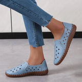 Black Hollowed Moccasins for Women Genuine Leather Flats Breathable Loafers Shoes Women's Soft Casual Flat