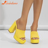Platform Slipper For Women 2023 New Fashion Chunky Heel Knitted Wool Fashion Mules Sandals Walking Comfy