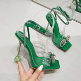Summer New Crystal And Diamond Bow Transparent Women's Sandals Super High Catwalk High