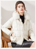 Winter Vintage Button Real Fox Fur Collar Down Jacket Women 90% Duck Down Jacket Female Snow Thick Warm Irregular