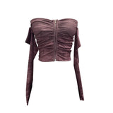 Real Shoot Hottie Sexy Shoulder Bra Strap Chest Mat Blouse Long Sleeves Short-Sleeved Umbilly T-Shirt