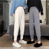 autumn winter chic Harem Pants Women Loose Trousers female Knitted Pants knit Trousers With Pockets Radish