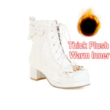 2021 Sweet Ankle Boots Lolita Platforms Lace Up Side Zipper Vintage Princess Cosplay Shoes with Cute Bow Pendant