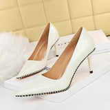 Breakj Sexy Nightclub Show Thin High With Shallow Pointed Patent Leather Woven Metal Chain Single