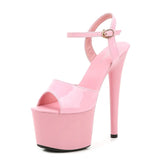 Breakj Lacquered Leather Sandals High Heels Sexy Black Waterproof Platform Hate Day High Slippers Female