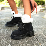 Breakj Mouth Plus Velvet Short Boots Women 2025 Autumn And Winter New Large-Size Round Head Coarse And Fashion Tice Cotton
