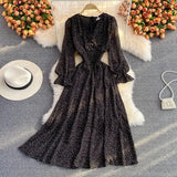 New Summer Casual Ciffon Single Breasted Puff Sleeve Women mid-Calf Dresses A Line V Neck Solid Slim Lady Full