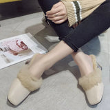 Chunqiu Korean Version Of Thick-Heeled Slippers High-Heeled Baotou Semi-Towed Scalp Fur Women's Shoes Fashion Muller