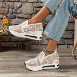 Breakj Women 2025 Spring Korean Version Of The New Lace Mesh Casual Heel High-Shoe High-Shoe Women's Single