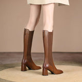Breakj And High-Heeling Women's Autumn And Winter New With Women's Boots After Zipper But Knee Boots Square Head Solid Color Knight