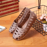 Ladies Summer Sandals Non-slip Comfortable Breathable Single Shoes Flat Round Toe Solid Color Hollow Mesh