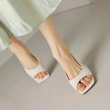2024 Summer New Retro Fish Mouth Thick Heel Silver Soft Leather With Square Head And Flat Bottom Sandals For