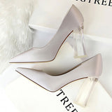 Shoes Clear Crystal Woman Pumps Silk High Heels Shoes Sexy Wedding Shoes Women Heels Party Shoes Female Plus Size 41