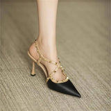 Breakj French Fine-Heeled High-Heeled High-Heeled Rivet Thorned Roman Sandals In The Summer Of