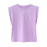 New Spring Women Shoulder Pads Profile Vest T Shirt Female Solid Loose Tops