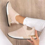 Women Knit Solid Color Sneakers Casual Breathable Slip on Elastic Band Sport Shoes Ladies Platform Vulcanized