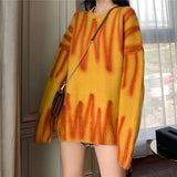 Print Knitted Sweater Women Elegant Green Striped Oversized Pullovers Women Loose Long Sweaters Streetwear