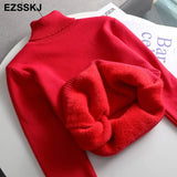 Autumn winter cashmere basic warm Sweater velvet Pullovers Women female fur thick Turtleneck sweater knit Jumpers