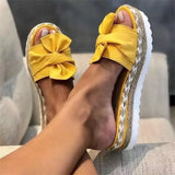 Breakj Thick-Bottomed Bow Slippers Women's One-Character Slope And Loose Cake Large Thick-Bottomed Cool Slippers Women's
