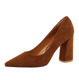 Breakj Simple Thick Heel High Heel Suede Shallow Pointed Professional OL Show Thin Women's Shoes High Heels Single
