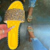 Rhinestone Slippers Crystal Slides Women Summer Flat Shoes Sewing Sliders Womens Summer Shoes Wholesale Ins Trending