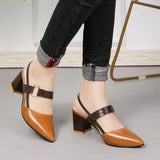 Spring And Summer New Single Shoes Women's Pointed Thick Heels Baotou Women's Shoes With One-Word Buckle High-Heeled Shoes Hollow Women's