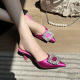 Breakj Summer New Korean Version Of Water Diamond Square Buckle Tip Head Half-Drag Sandals Women's