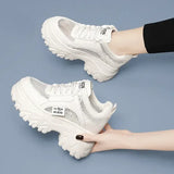 Black Chunky Sneakers Women Spring Autumn Thick Bottom Dad Shoes Woman Fashion PU Leather Platform Sneakers