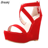 Women Sandals Nude New Platform Flock Gladiator Sandal Wedges Casual High Heels Shoes Lady Summer Shoe Wedding