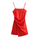 Women 2021 Summer Women Red Color A Line Mini Dress Sexy Spaghetti Strap Party Dress Female Sleeveless Backless