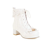 2021 Sweet Ankle Boots Lolita Platforms Lace Up Side Zipper Vintage Princess Cosplay Shoes with Cute Bow Pendant