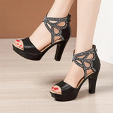 Open Toe Rhinestone Platform Shoes Ladies 2022 Summer Elegant Office Party High Heels Gladiator Sandals Plus Size