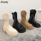 New Arrival Women Ankle Boots Fashion Zipper Round Toe Ladies Casual Soft PU Leather Short Boots Thick Sole Non Slip