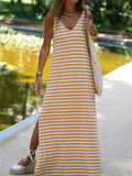 Ladies Vacation Beach Party Long Dress 2022 Elegant Casual Woman Summer Office Fashion Striped V Neck Sleeveless Tank Top