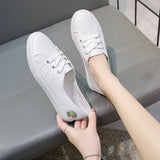 Shoes Women Sneakers Fashion Embroidery Lightweight Lace Up Loafers Lady Classic White Walking Shoes School Student